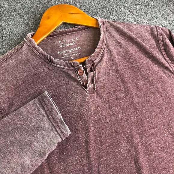 Lucky Brand Shirt Mens Small Red Wine Henley Long Sleeve Venice Burnout Baja - Picture 1 of 8